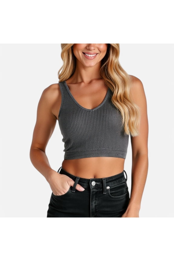 Women's Ribbed Seamless Sports Bra with Scoop Neck and Wide Straps - Large, Black