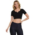 thumbnail image 1 of Women’s Ribbed Short Sleeve Cropped Top, Black, SM, 1 of 5