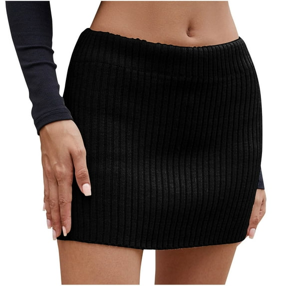 Women's Ribbed Skirt Stretchy Knit Mini Skirt Women Elegant Pencil Bodycon Solid Color Skirts Casual Skinny Elastic Waist Office Work Short Skirt