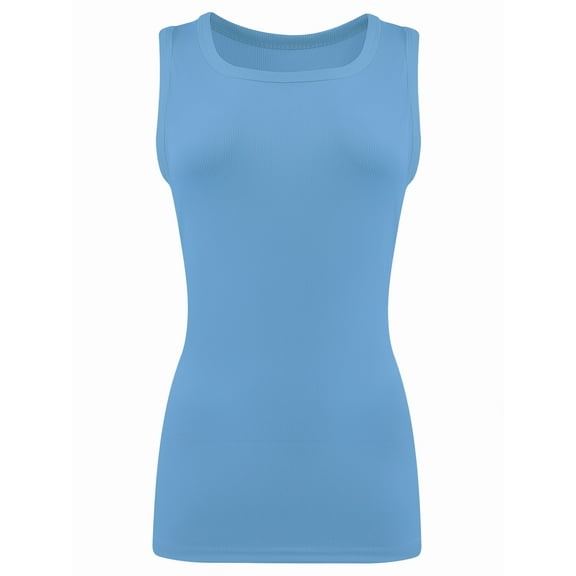 Women's Ribbed Sleeveless Crew Neck Summer Top Casual Basic Strap Tank Top