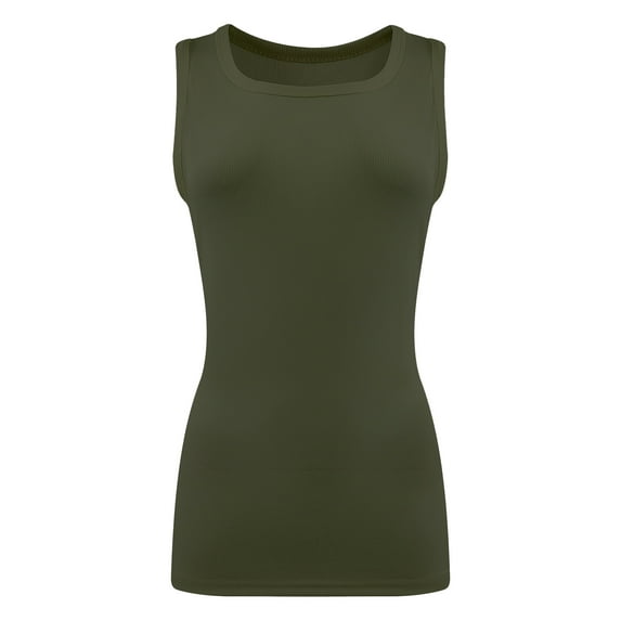 Women's Ribbed Sleeveless Crew Neck Summer Top Casual Basic Strap Tank Top