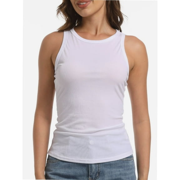 Women's Ribbed Sleeveless Crew Neck Summer Top Casual Basic Strap Tank Top