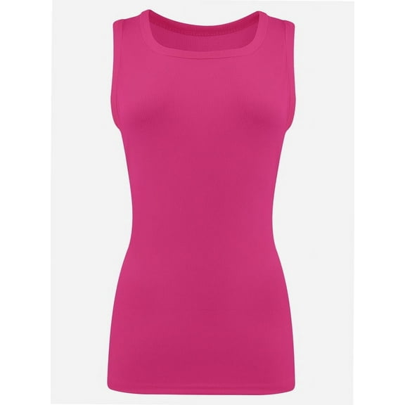 Women's Ribbed Sleeveless Crew Neck Summer Top Casual Basic Strap Tank Top