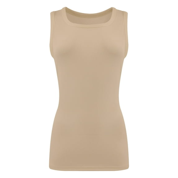 Women's Ribbed Sleeveless Crew Neck Summer Top Casual Basic Strap Tank Top