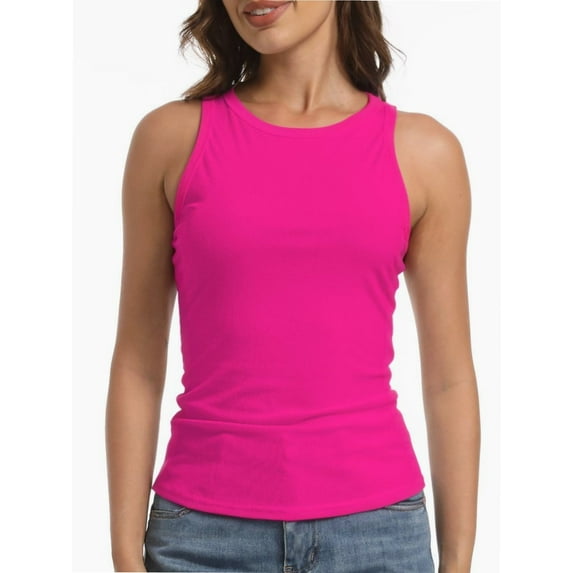 Women's Ribbed Tank Top - Sleeveless Crew Neck Summer Shirt, Casual Basic Strap Top