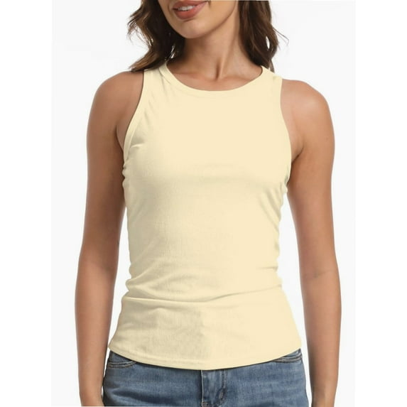 Women's Ribbed Tank Top - Sleeveless Crew Neck Summer Shirt, Casual Basic Strap Top