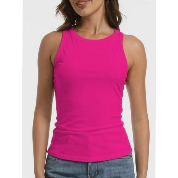 Women's Ribbed Sleeveless Crew Neck Summer Top Casual Basic Strap Tank Top