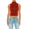 thumbnail image 1 of Women's Ribbed Sleeveless High Turtleneck Fitted Knit Crop Tank Top, 1 of 6