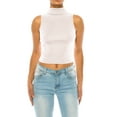 thumbnail image 1 of Women's Ribbed Sleeveless High Turtleneck Fitted Knit Crop Tank Top, 1 of 6