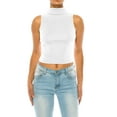thumbnail image 1 of Women's Ribbed Sleeveless High Turtleneck Fitted Knit Crop Tank Top, 1 of 6