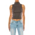 thumbnail image 1 of Women's Ribbed Sleeveless High Turtleneck Fitted Knit Crop Tank Top, 1 of 6
