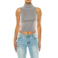 thumbnail image 1 of Women's Ribbed Sleeveless High Turtleneck Fitted Knit Crop Tank Top, 1 of 6