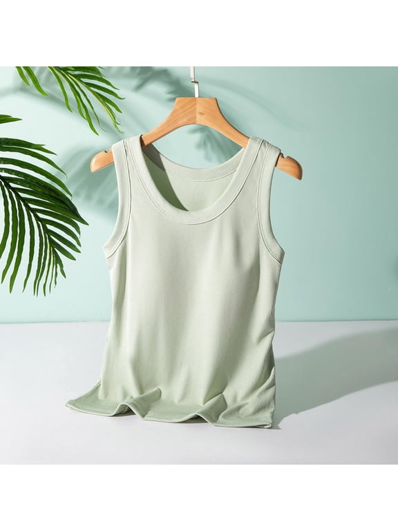 Women's Ribbed Sleeveless Tank Top with Built-in Shelf Bra and Padding, Casual Loose Fit Camisole for Everyday Comfort, Layering Under Clothes, Lounge Activities, and Relaxed Wear Light Blue XL
