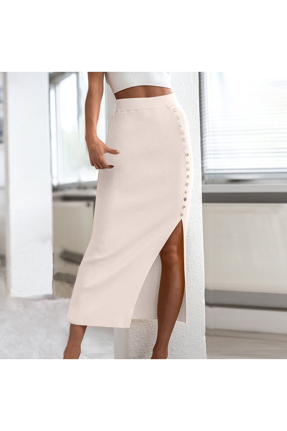 Women's Ribbed Slim Black Tight Side Slit Button Down Skirt Suspenders Skirt Dance Skirts for Girls Girls Ballet Leotard with Skirt Jean Skirts for Women Knee Length Womens Skirts for Summer Floral