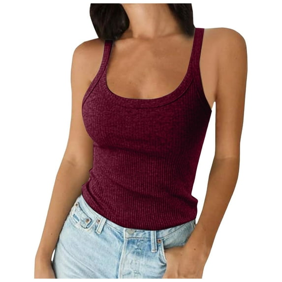 Women's Ribbed Spaghetti Strap Tank Top Slim Fitted Camisole Basic Sleeveless Layering Shirt
