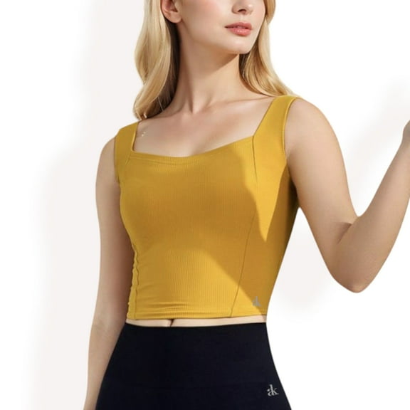 Women's Ribbed Square Neck Cropped Tank Top - Small, Yellow