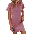 thumbnail image 1 of Women's Ribbed Striped Short Sleeve Mini Tee Dress 65% rayon 35% polyester Opaque Pocketed Moderate Stretch Comfort, 1 of 13