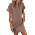 thumbnail image 1 of Women's Ribbed Striped Short Sleeve Mini Tee Dress 65% rayon 35% polyester Opaque Pocketed Moderate Stretch Comfort, 1 of 13