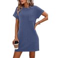 thumbnail image 1 of Women's Ribbed Striped Short Sleeve Mini Tee Dress 65% rayon 35% polyester Opaque Pocketed Moderate Stretch Comfort, 1 of 13