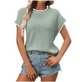 thumbnail image 1 of Women's Ribbed Sweater Crew Neck Short Sleeve Loose Fit Knit Pullover Tops 2026 Spring Summer Trendy Casual Clothes, 1 of 7