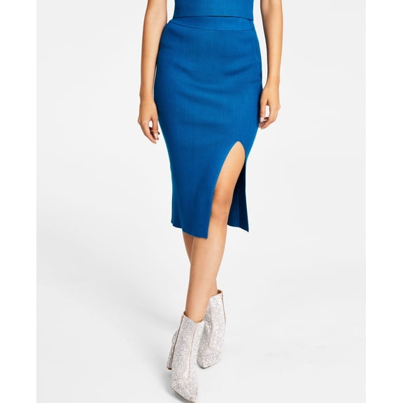 Women's Ribbed Sweater Midi Pencil Skirt Aqua Lake XL