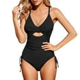 thumbnail image 1 of Women's Ribbed Swimsuit High Cut Bathing Suit V Neck Monikini, 1 of 2