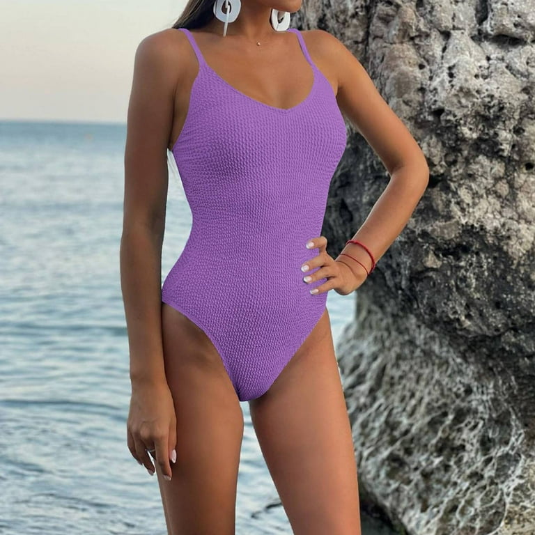 Women's Ribbed Swimsuit One-Piece High Cut Padded Bathing Suits