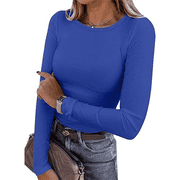 Women's Ribbed T-Shirt, Casual, Long Sleeve, Slim Fit, Blue, Size XXL