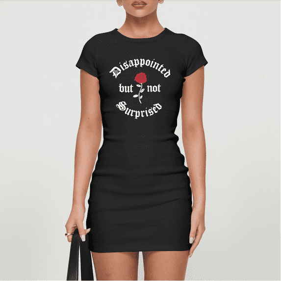 Women's Ribbed T Shirt Dress, Summer Tank Dress with "Disappointed but not Surprised" Rose Graphic Print, Bodycon Mini Dress for Casual Daily Wear