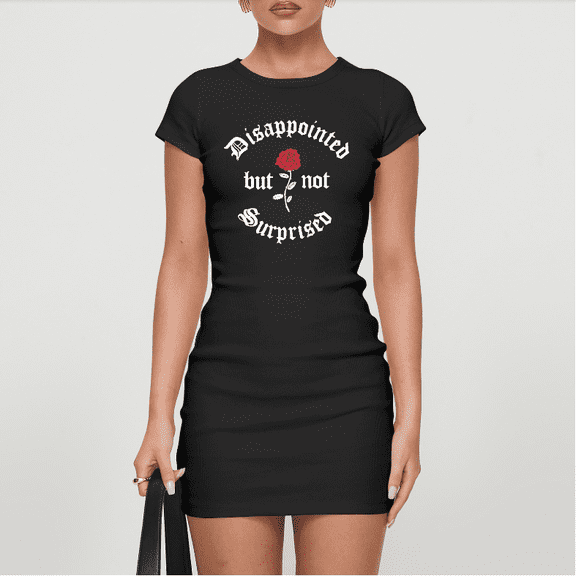 Women's Ribbed T Shirt Dress, Summer Tank Dress with "Disappointed but not Surprised" Rose Graphic Print, Bodycon Mini Dress for Casual Daily Wear