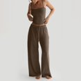 thumbnail image 1 of Women's Ribbed Tank Top and Oversized Wide Leg Pants Set, Soft Casual Loungewear Two Piece Outfit with Drawstring Waist, Relaxed Lazy Style Home Wear Suit for Daily Lounge and Casual Wear Coffee, 1 of 7