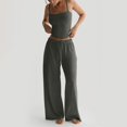 thumbnail image 1 of Women's Ribbed Tank Top and Oversized Wide Leg Pants Set, Soft Casual Loungewear Two Piece Outfit with Drawstring Waist, Relaxed Lazy Style Home Wear Suit for Daily Lounge and Casual Wear Dark Gray, 1 of 7