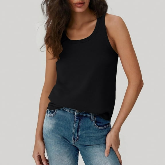 Women's Ribbed Tank Top Sleeveless Stretch Slim Fit - Breathable Summer Workout Top for Yoga Casual Layering Black