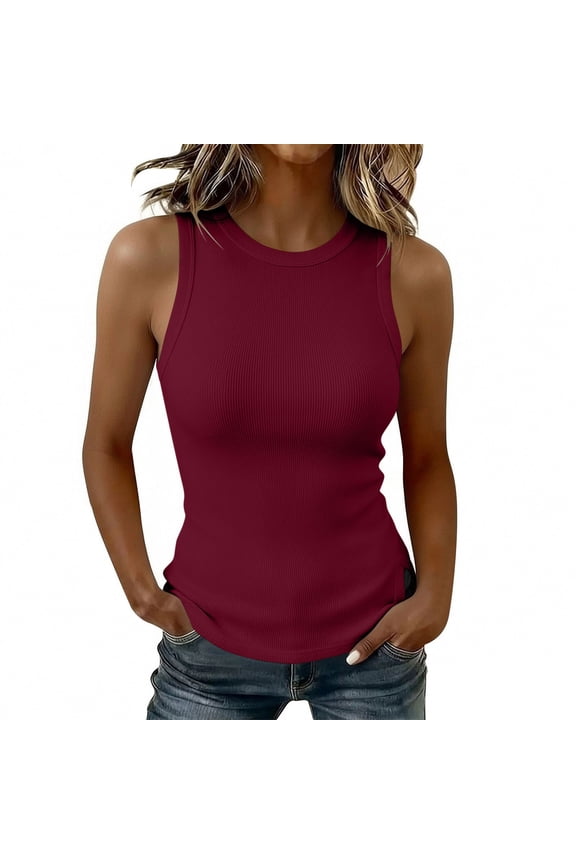 Women's Ribbed Tank Top Summer Sleeveless Casual Camisole Shirt Slim Fitted Going out Tops Basic Racerback Blouses S-2XL