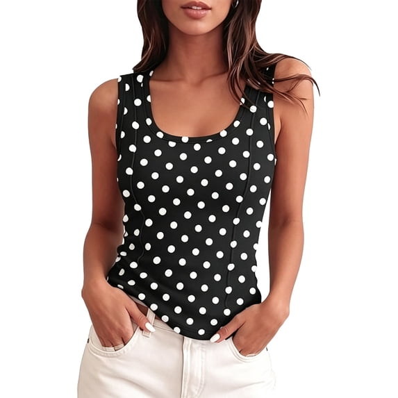 Women's Ribbed Tank Top Summer Sleeveless Fitted Wide Neck Basic Casual Shirt