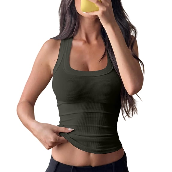 Women's Ribbed Tank Tops Knit Scoop Neck Sleeveless Fitted Casual Tops Summer Slim Basic Tee Shirts, S