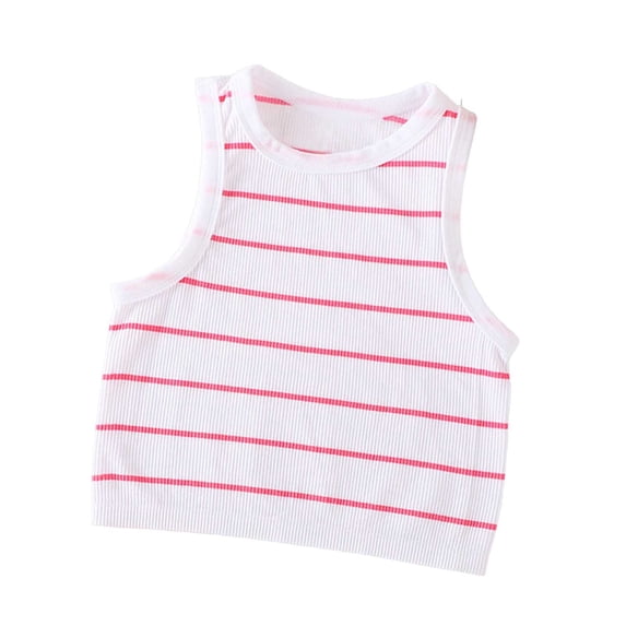 Women's Ribbed Tank Tops Striped Crew Neck Cropped Top Soft Stretch Going Out Summer Camisole Pink M