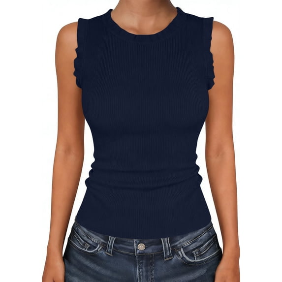 Women's Ribbed Tank Tops Summer Cap Sleeve Slim Fitted Knit Basic Casual Tee Shirts Trendy Fashion Clothes Crew Neck Sleeveless Tees Slim Fitted Basic Top Workout Tops For Women