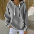thumbnail image 1 of Women's Ribbed Texture Oversized Hoodie, Solid Color Adjustable Drawstring Hooded Sweatshirt with Pocket, Long Sleeve Casual Streetwear for Fall Winter 2025, Loungewear and Daily Outfits Grey S, 1 of 5