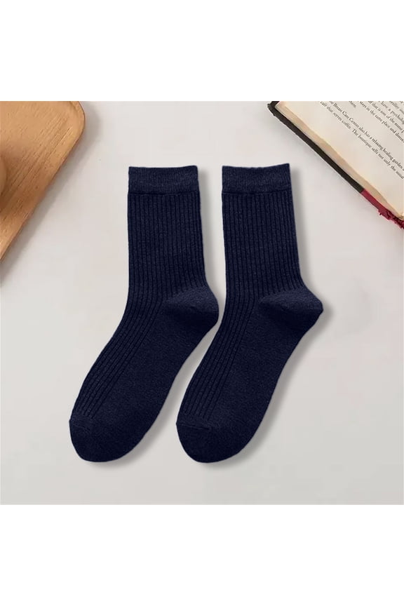 Women's Ribbed Texture Solid Color Casual Socks, Mid-Calf Breathable Crew Socks for Everyday Wear, Soft Comfortable Socks with Moisture Absorption, Easy Wear Daily Socks for Autumn and Winter Navy