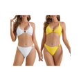 thumbnail image 1 of Women's Ribbed Textured Halter Bikini Set 2 Pieces Cute Heart Ring Triangle Bottoms Swimwear Bathing Suits 2 Sets Small White, Yellow, 1 of 5