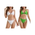 thumbnail image 1 of Women's Ribbed Textured Halter Bikini Set 2 Pieces Cute Heart Ring Triangle Bottoms Swimwear Bathing Suits 2 Sets Small White, Green, 1 of 5