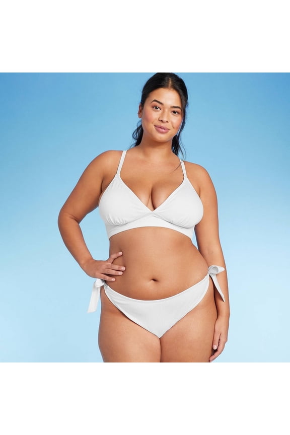 Women's Ribbed Triangle Bikini Top - Wild Fable White 1X