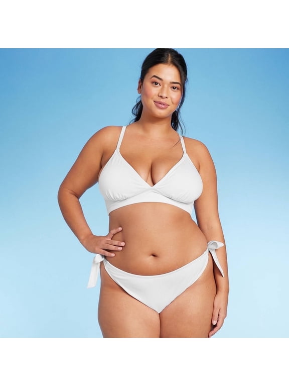 Wild Fable Women's Ribbed Triangle Bikini Top White X