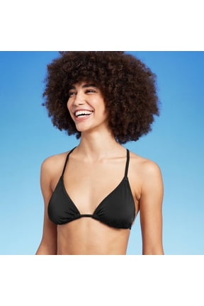 Wild Fable Women's Ribbed Triangle String Bikini Top XS Black