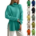 thumbnail image 1 of Women's Ribbed Tunic Sweater Oversized Turtleneck Long Sleeve Pullover (Army Green, L), 1 of 5