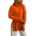 thumbnail image 1 of Women's Ribbed Tunic Sweater Oversized Turtleneck Long Sleeve Pullover (Orange, L), 1 of 5