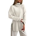 thumbnail image 1 of Women's Ribbed Tunic Sweater Oversized Turtleneck Long Sleeve Pullover (White, L), 1 of 5