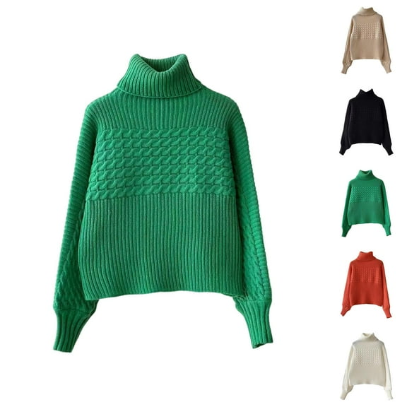Women's Ribbed Turtleneck Knit Sweater High Neck Long Sleeve Thermal Pullover Soft Warm Casual Top for Fall Winter Fashion