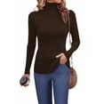 thumbnail image 1 of Women's Ribbed Turtleneck Sweater Long Sleeve Warm Winter Pullover (Coffee, One Size), 1 of 5